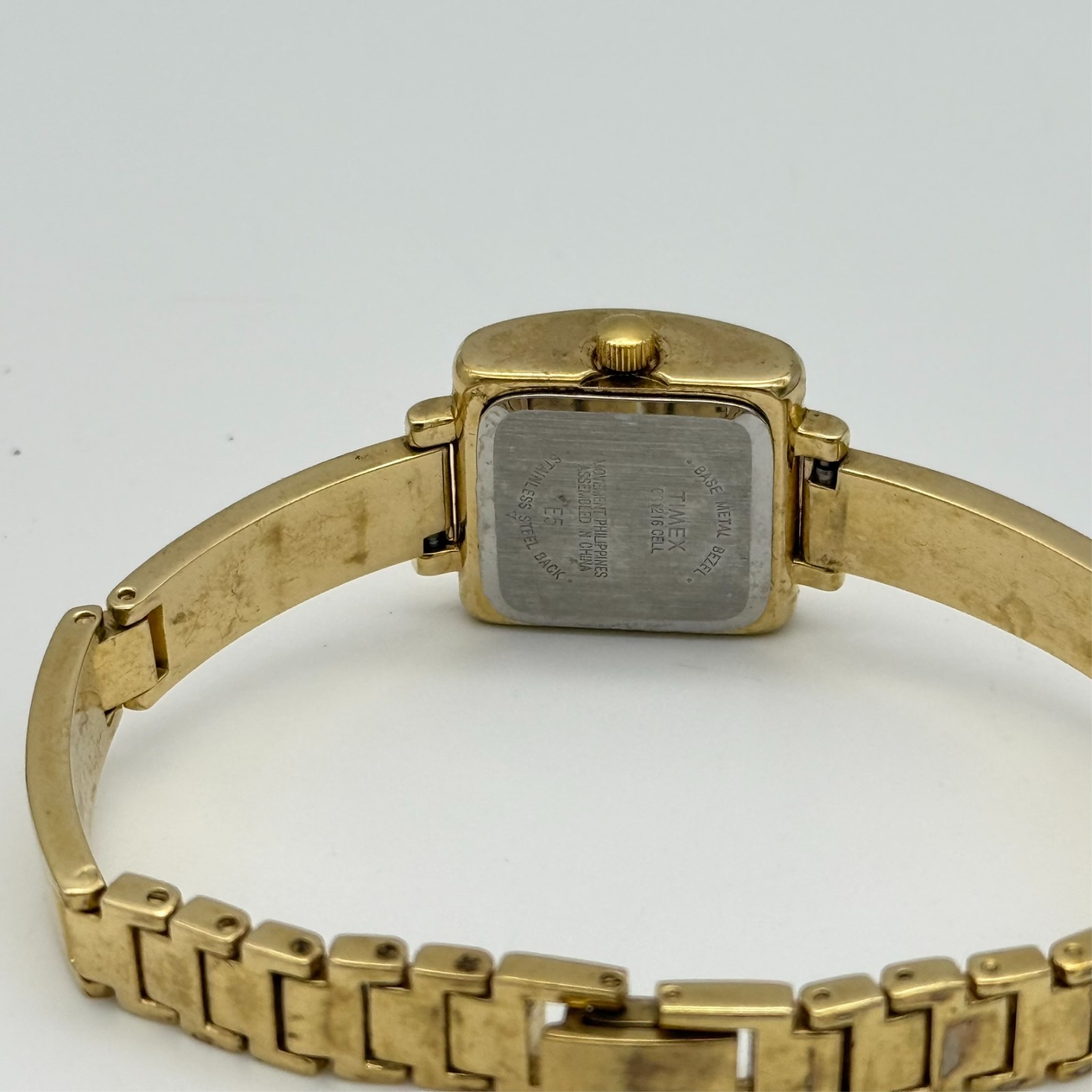 Women’s Vintage 1997 TIMEX Essentials Gold Tone Square Dial Bracelet Watch, Runs