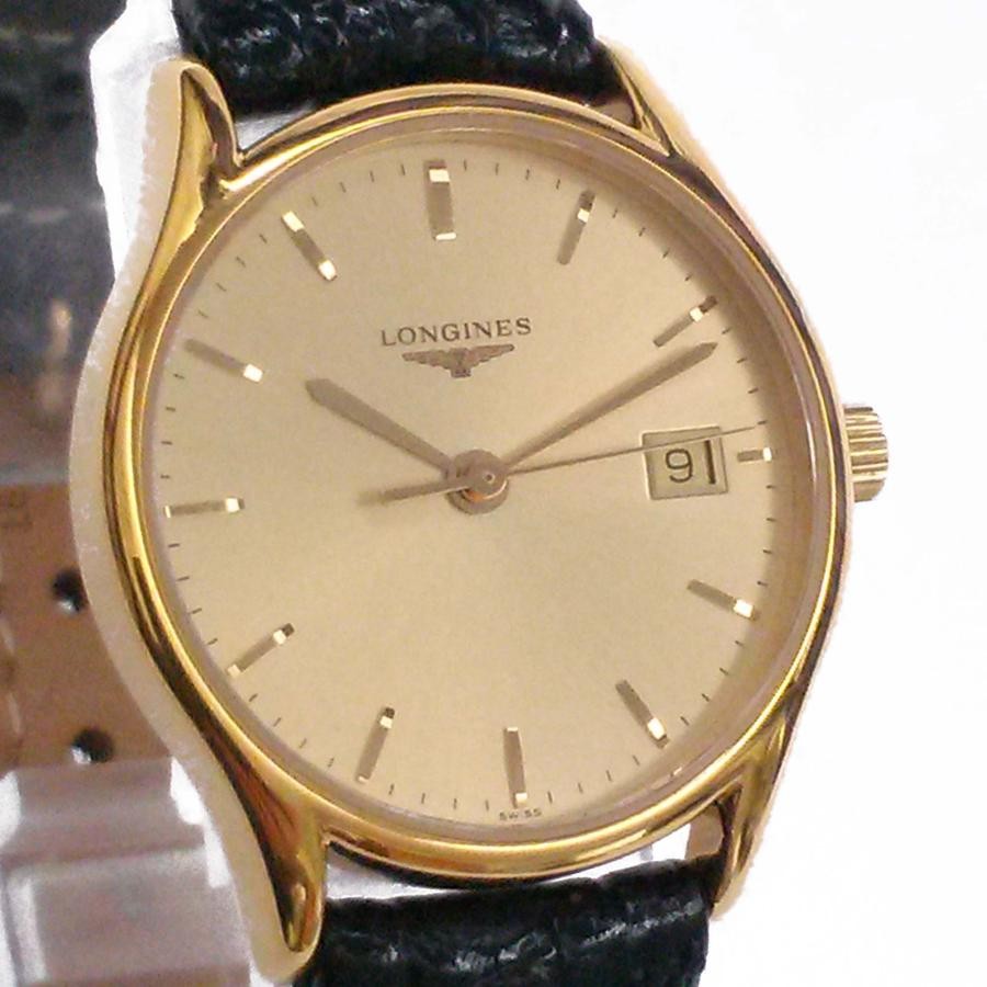 Longines Watch L4 259 2 QZ 3 Hands Leather Strap Champagne Dial Womens