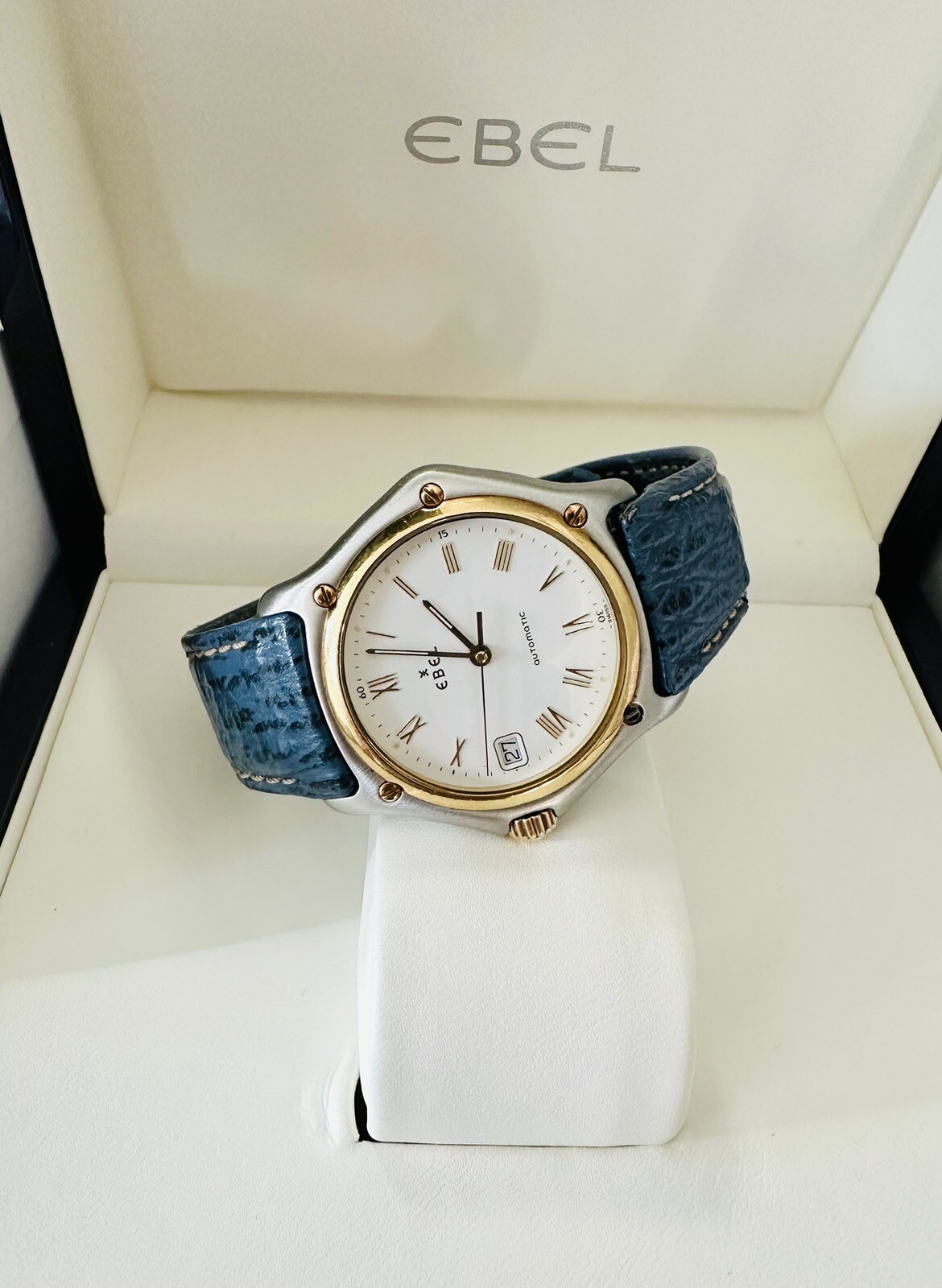 Rare Ebel 1911 18k & Stainless Automatic Lefty Watch ~ Box & Manuals
