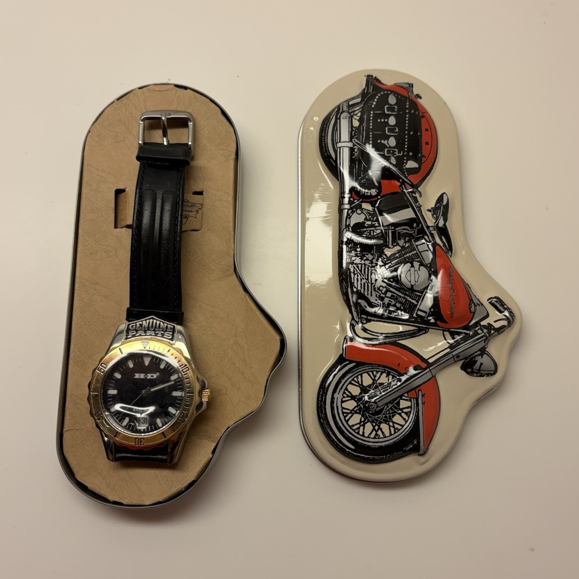 ED Men’s Quartz Analog Wristwatch Black Dial Leather Strap Date Motorcycle Box