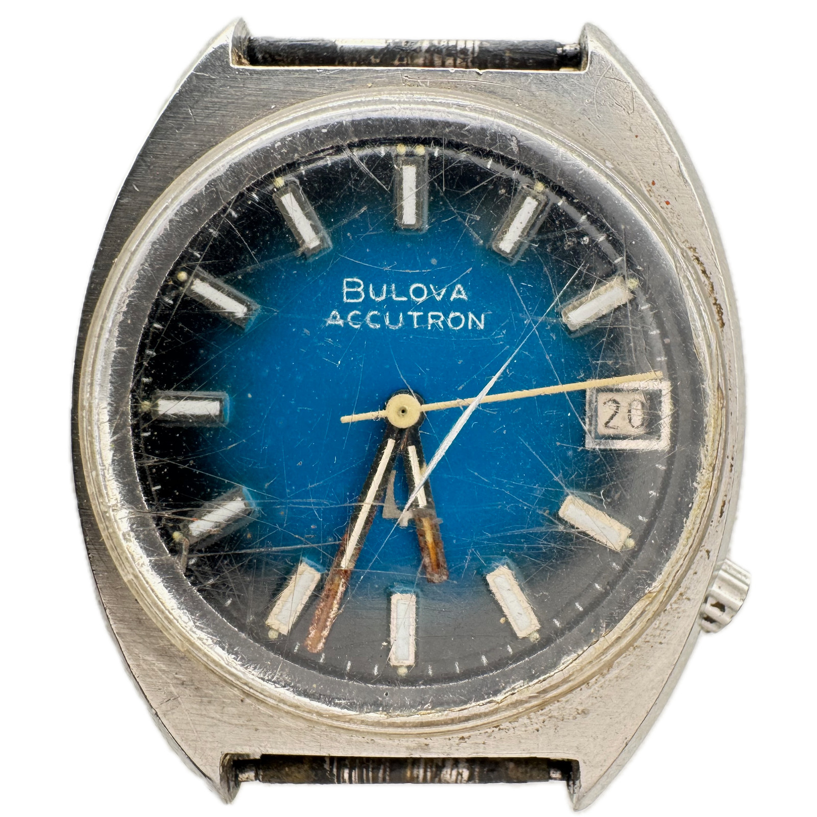 Vintage 34.5mm 1973 Accutron Ombre Dial Date Men’s Tuning Fork Wristwatch Steel