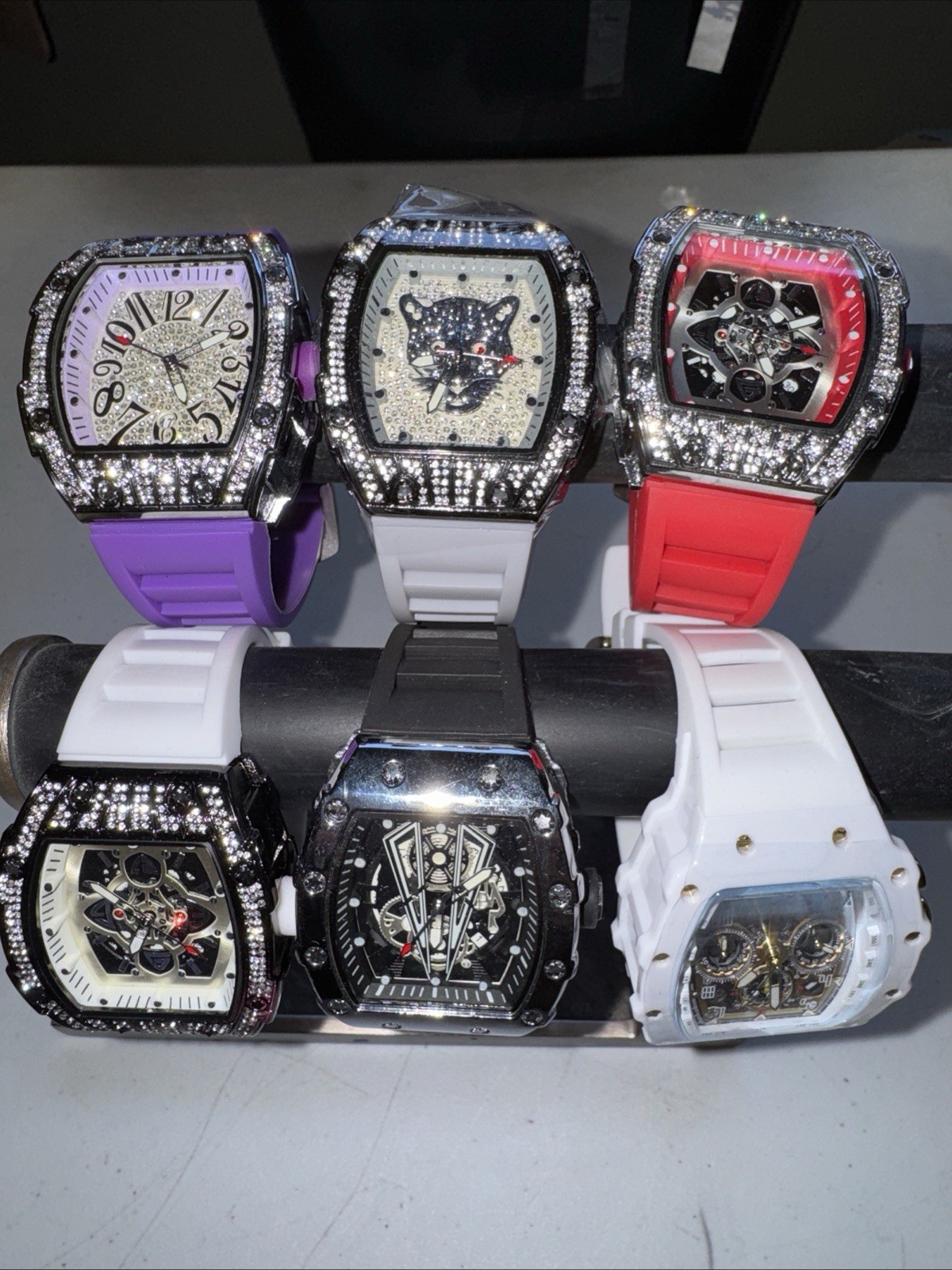 Lot Of 6 AJ Watches 45mm Iced Out Crystals Bling Street Wear Activa All 6 New