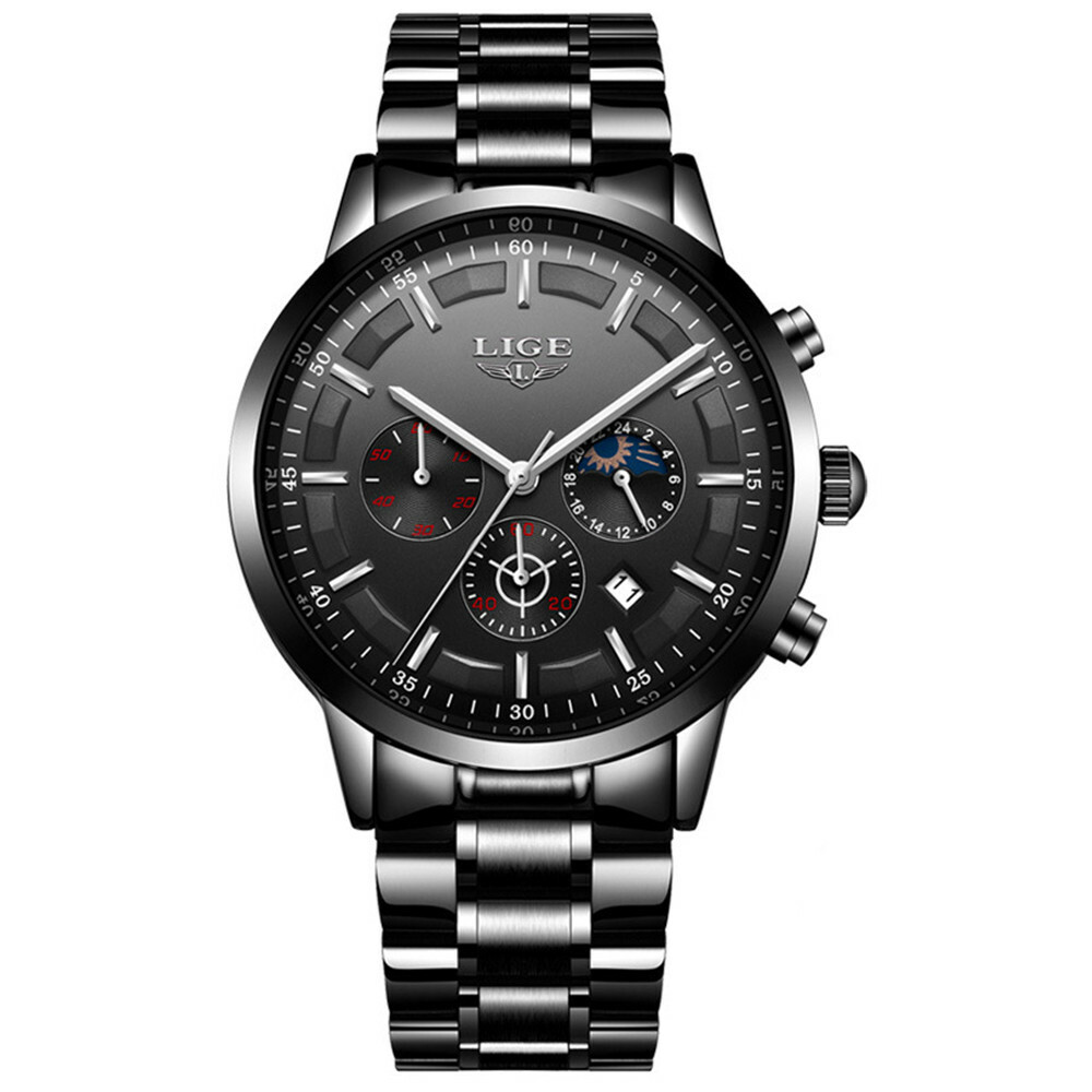 LIGE Men Watches Male Steel Business Chronograph Wristwatch Fashion Quartz Watch