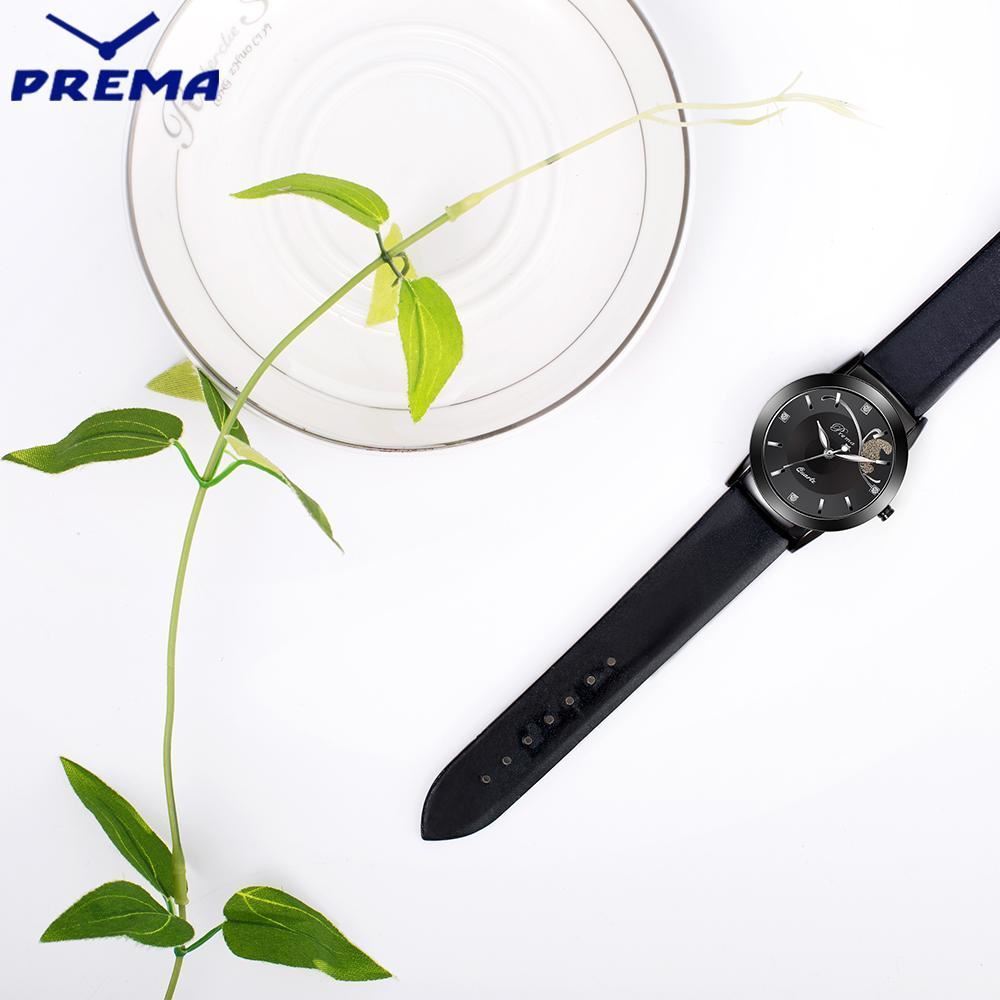 PREMA Women Fashion Business Sport Leather Quartz Watch * BLACK