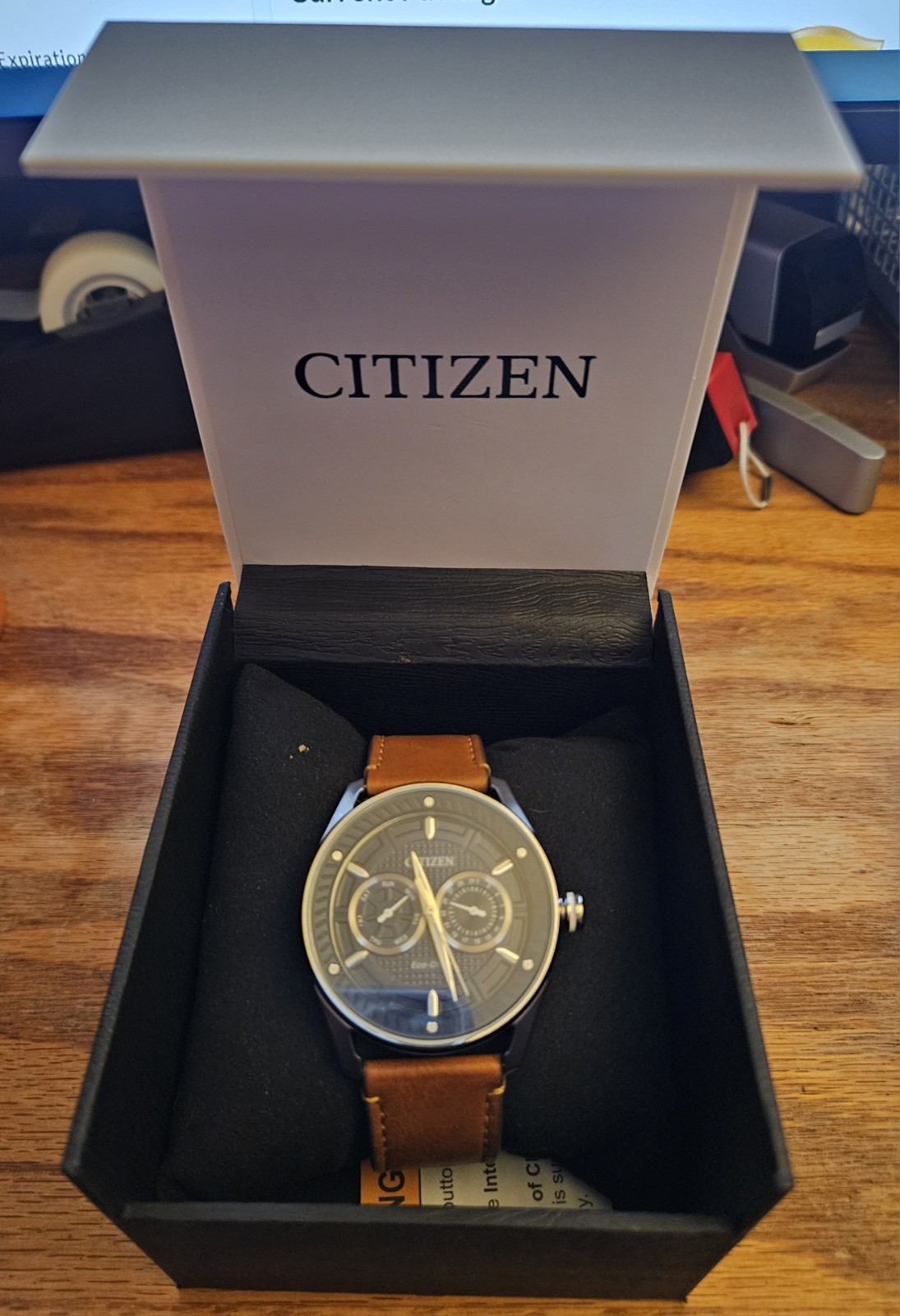 Citizen Eco-Drive 42 mm Silver Stainless Steel Case with Brown Leather Strap