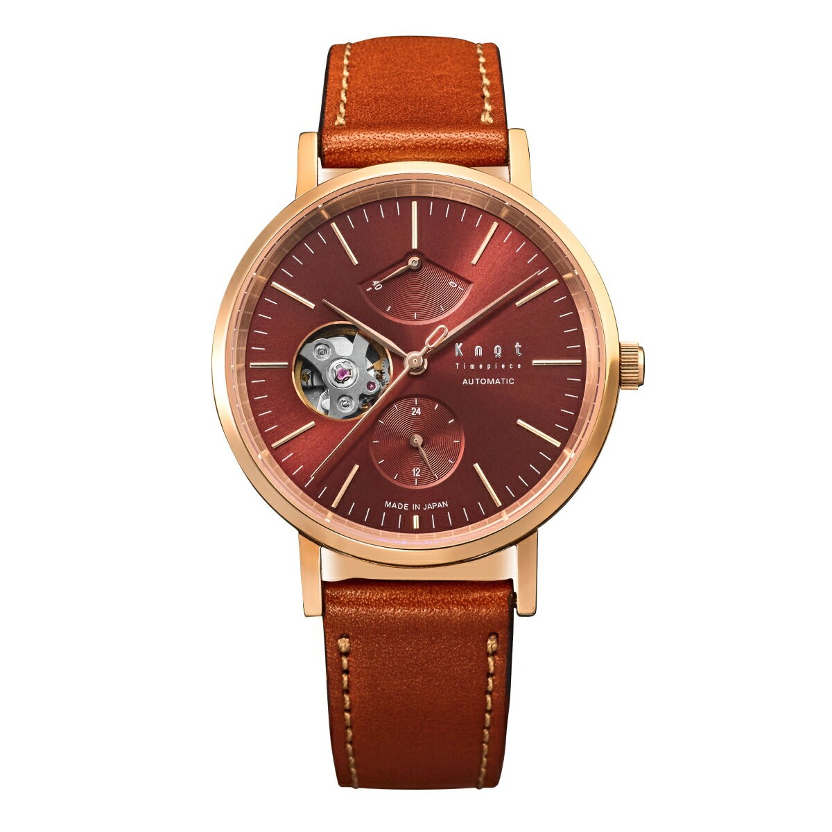 Knot CAP-38 Mechanical Open Heart Automatic Watch Rose Gold&Burgundy Japan Made