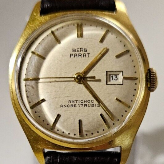 Men’s Watch Vintage’ Berg Parat ‘ Cal. 17J Mechanic 1950 1 11/32in Gold German