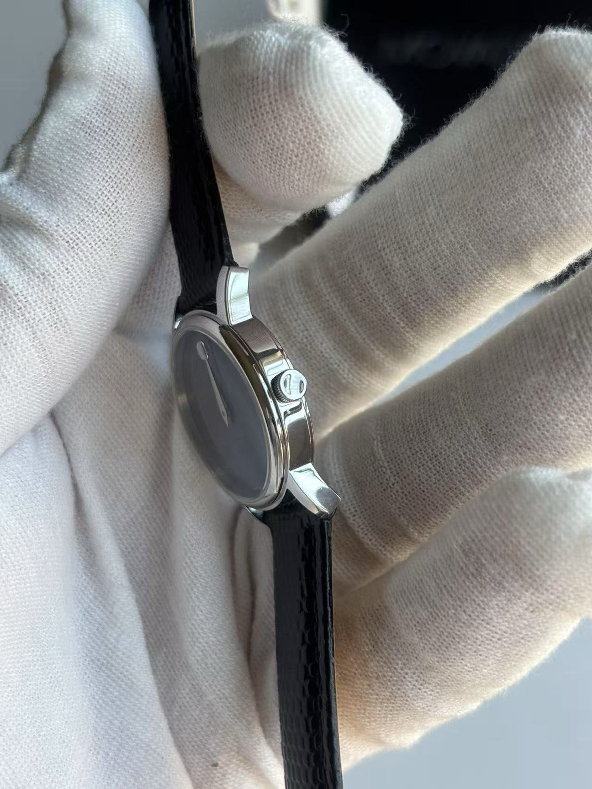 Movado Black Leather Strap Watch size 28MM