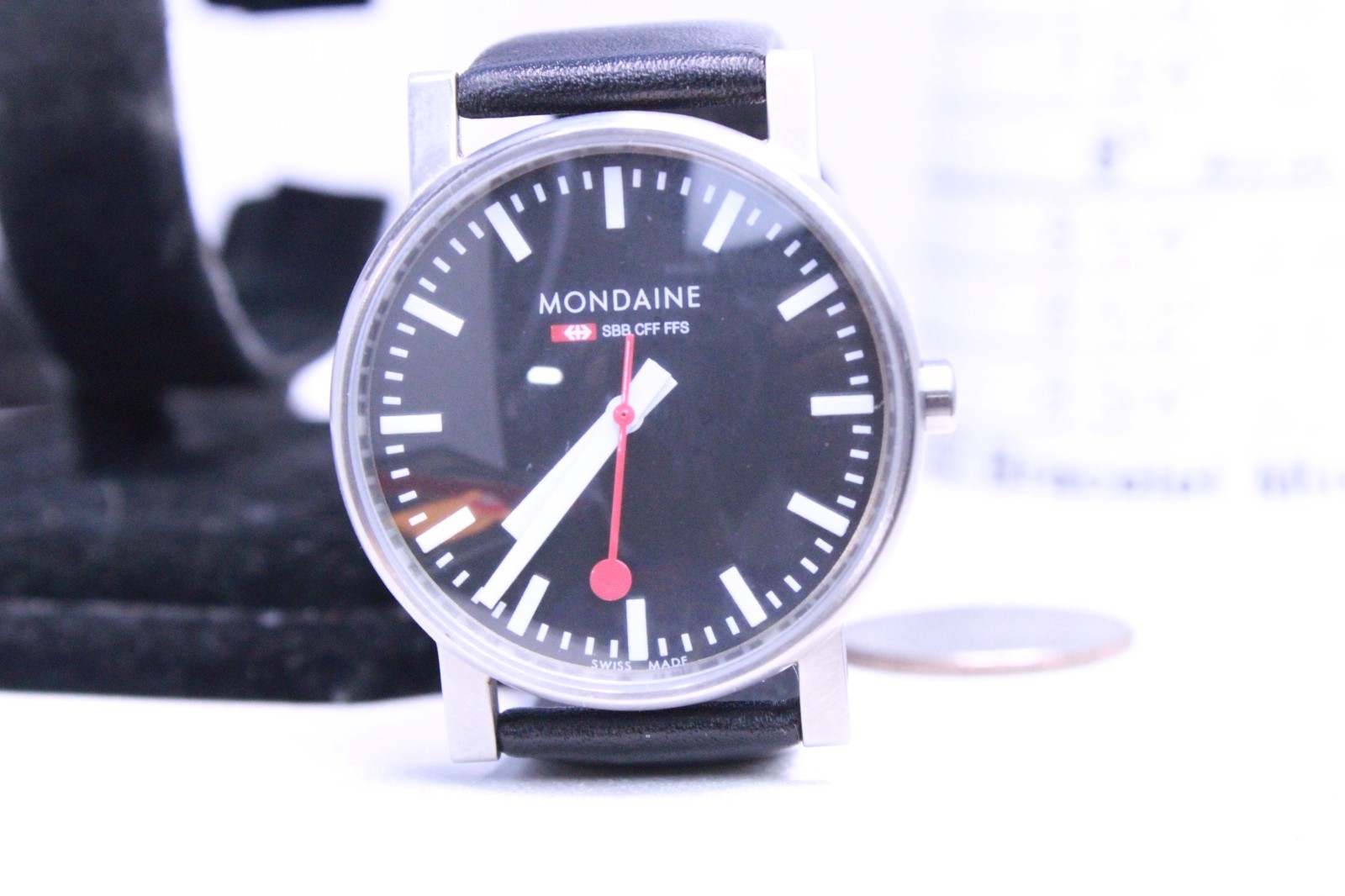 Mondaine Watch Women 26mm Black Dial Silver Tone Round Leather