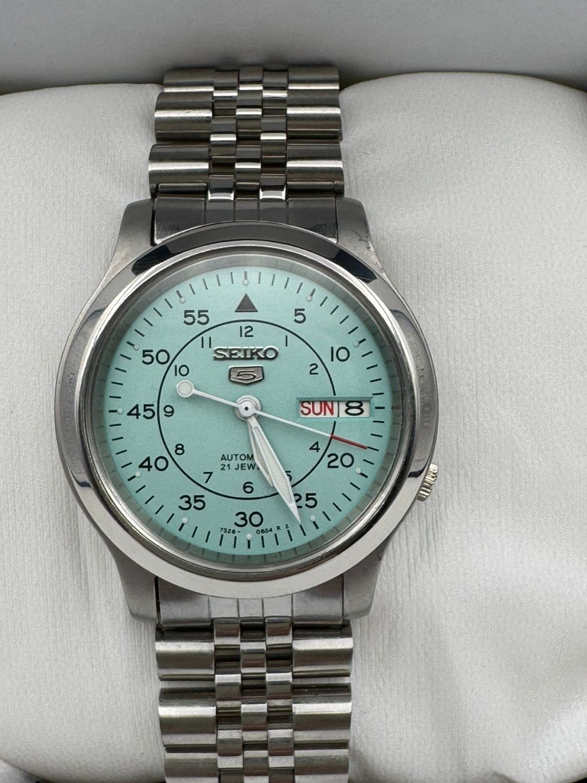 Vintage Seiko 5 Automatic Ice Blue Milatary Dial Wrist Watch For Mens Japan 7S26