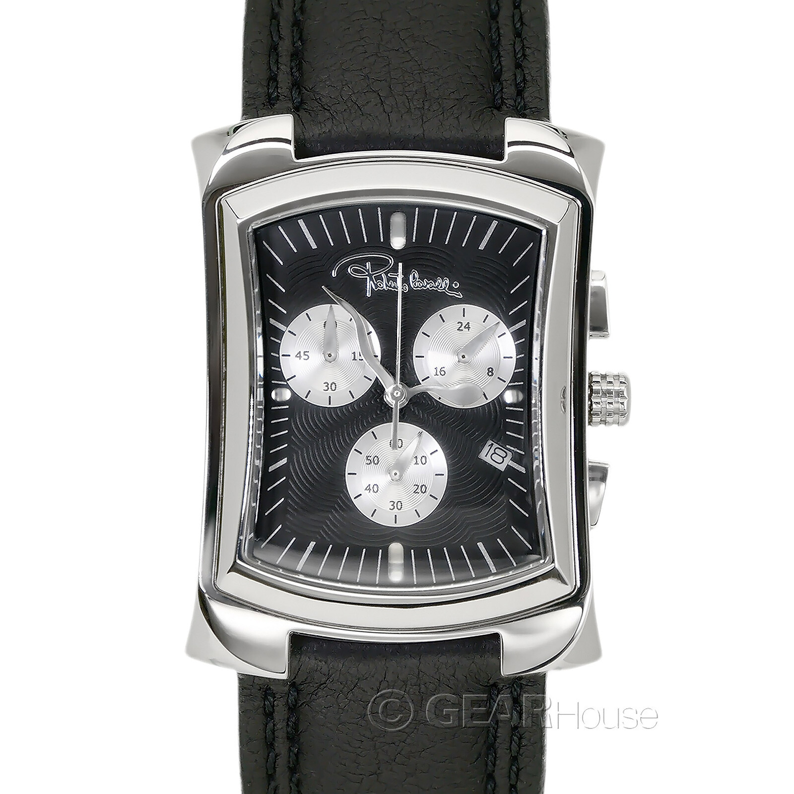Roberto Cavalli Mens Tomahawk Chronograph Dress Watch, Black Dial, Leather Band