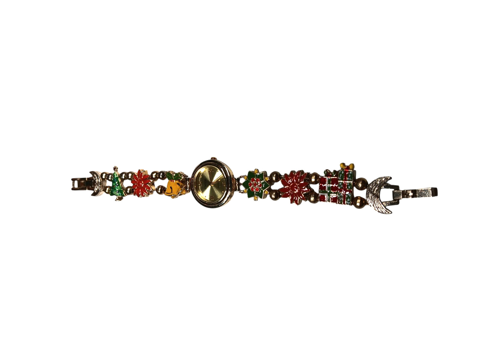 Christmas Watch Rumours Quartz Enameled Bracelet Poinsettias Presents Bells Tree