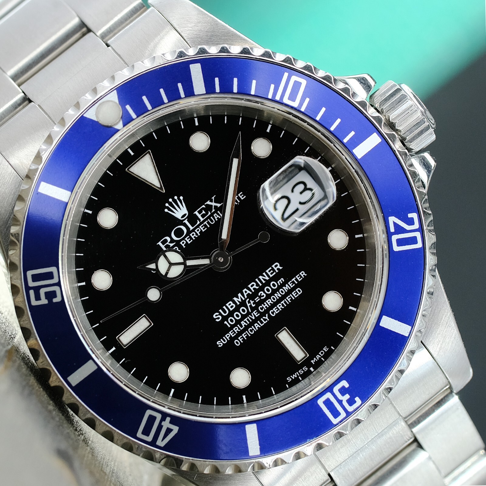 ROLEX SUBMARINER DATE MENS WATCH STEEL BLACK DIAL BLUE INSERT BEZEL OYSTER 40MM