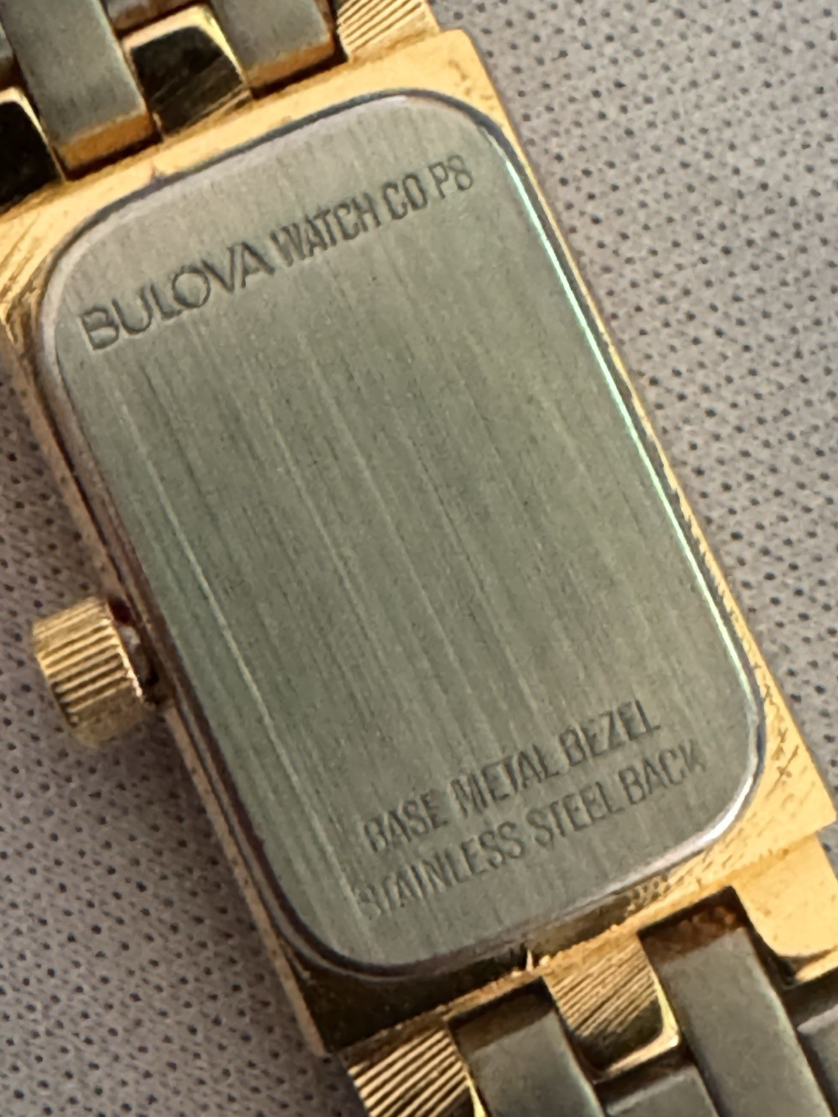 Vintage 1998 Bulova Ladies Quartz Tank Watch P8 Gold Tone – Box & Manual – As-is