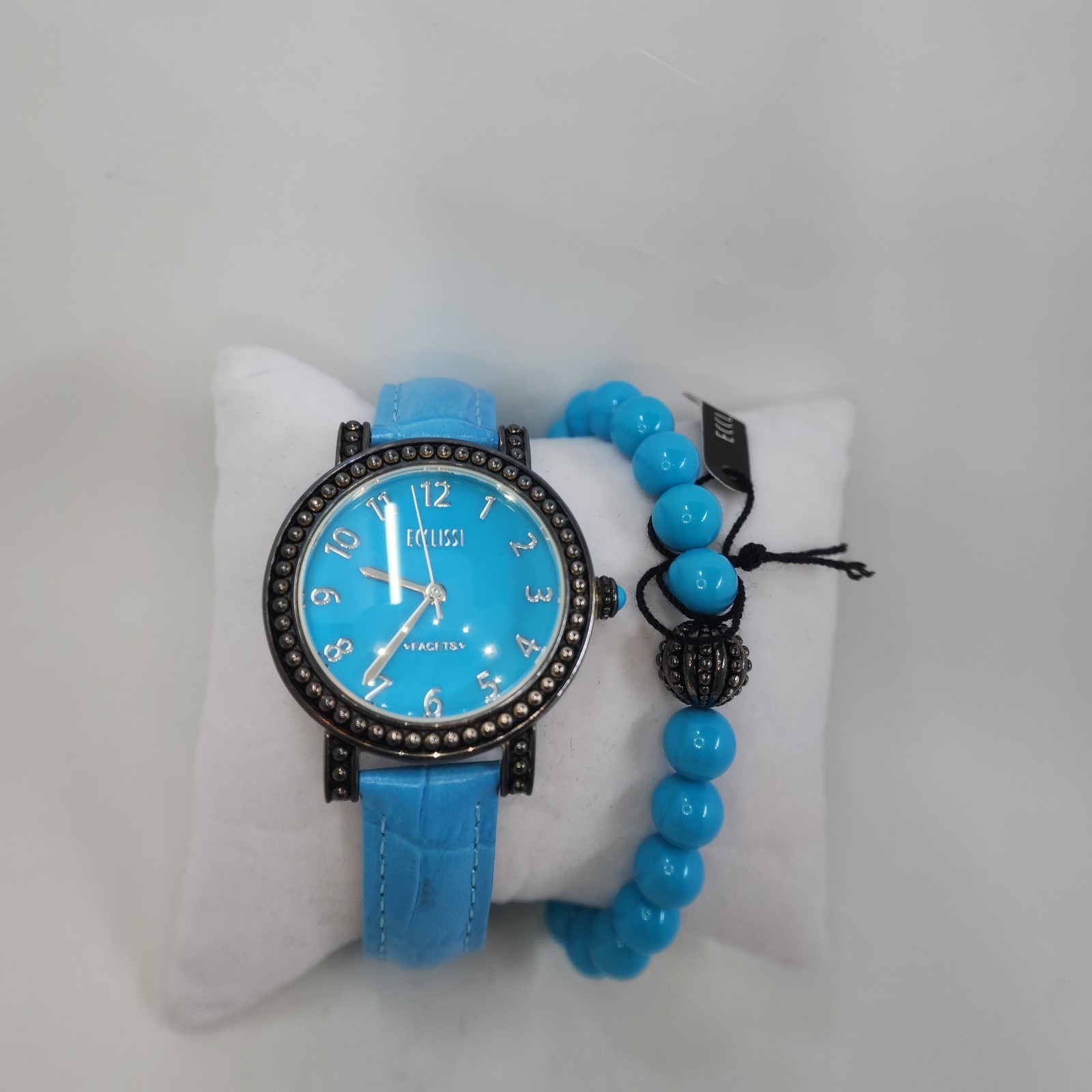 Ecclissi Turquoise Gemstone Leather Watch w/ Stretch Bracelet, Average