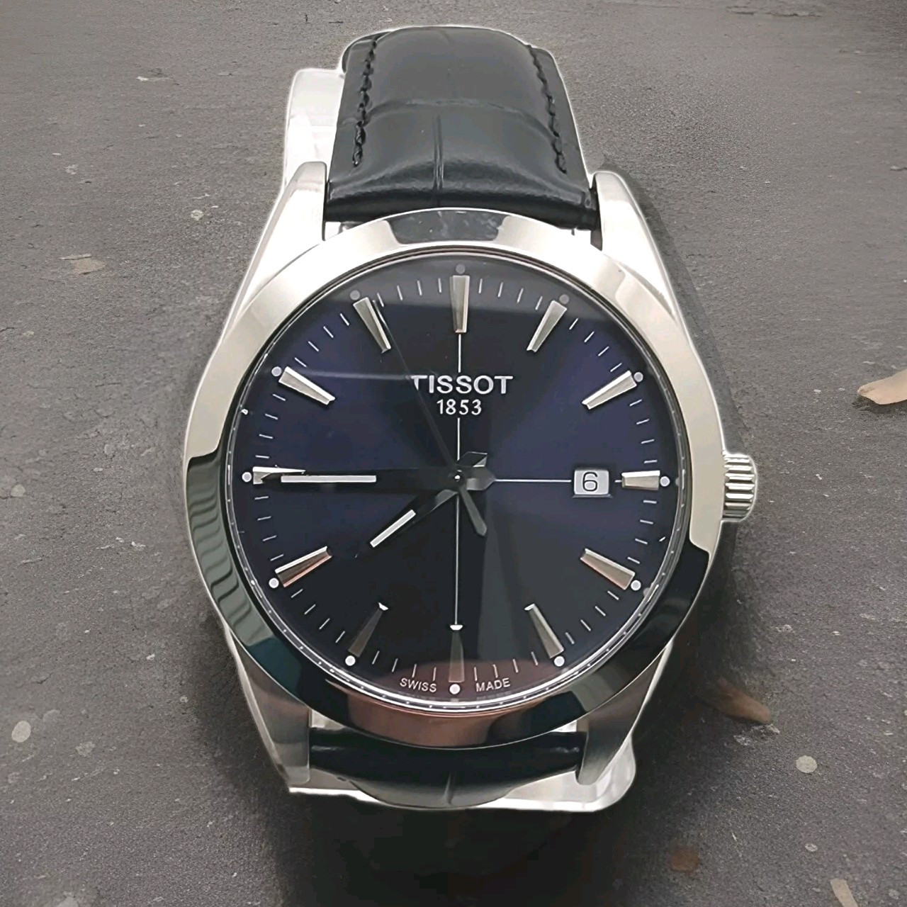 Tissot Gentleman Watch Blue Dial Black Leather Strap T127.410.16.041.01