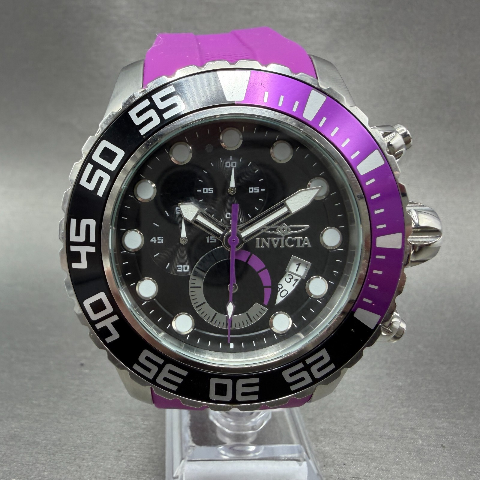 Invicta Pro Diver Chronograph Watch Men 52mm Black Dial Steel Date 19881 New Bat
