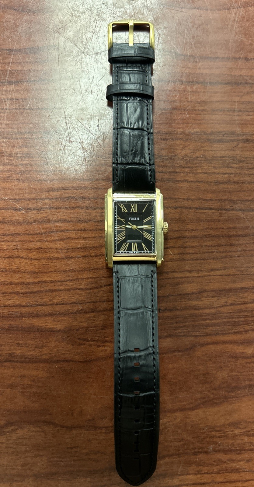 Fossil Elegant CARRAWAY Quartz Black Dial Watch FS6091 – Croc Leather Strap