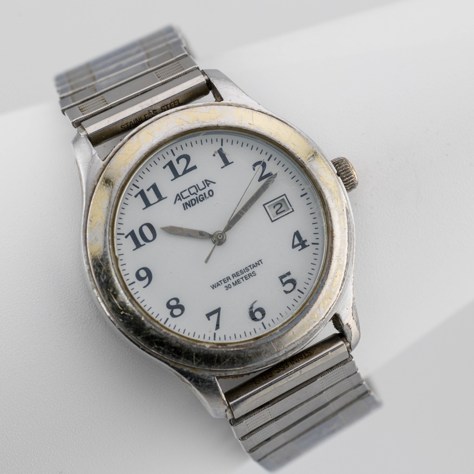 ACQUA Indiglo WR 30M Quartz Analog Men’s Watch Sz. 7 1/4″ New Battery