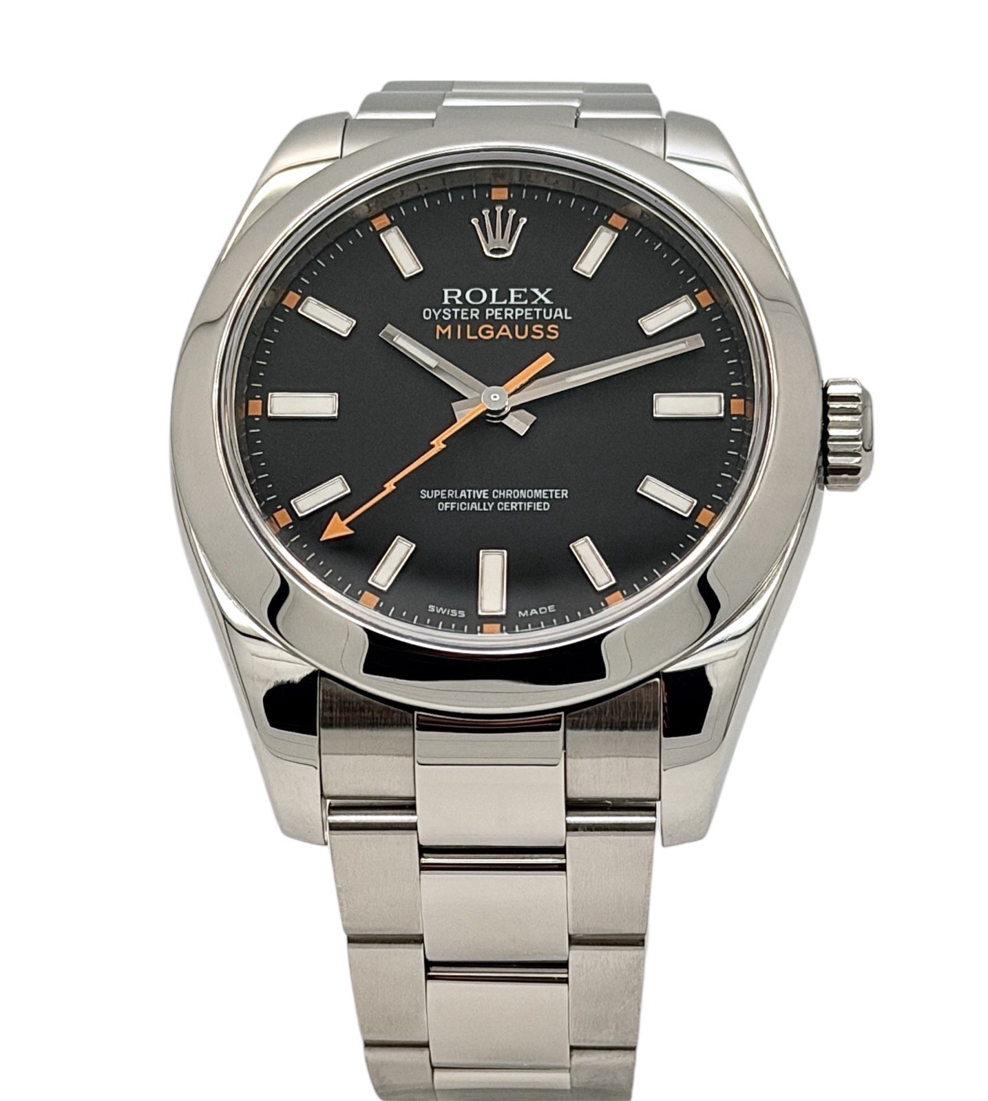 ROLEX MILGAUSS 116400 OYSTER PERPETUAL 40MM BLACK ORANGE DIAL MEN’S WATCH BOX&