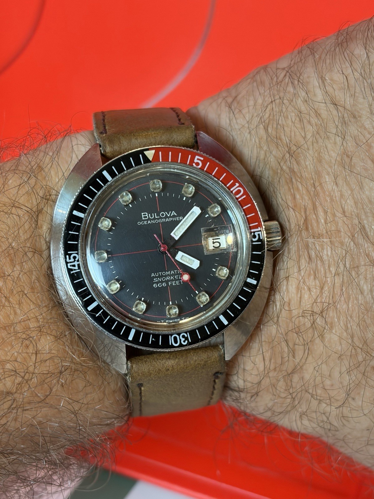 Bulova Oceanographer Snorkel Automatic Diver 666ft Date Black Dial 38mm