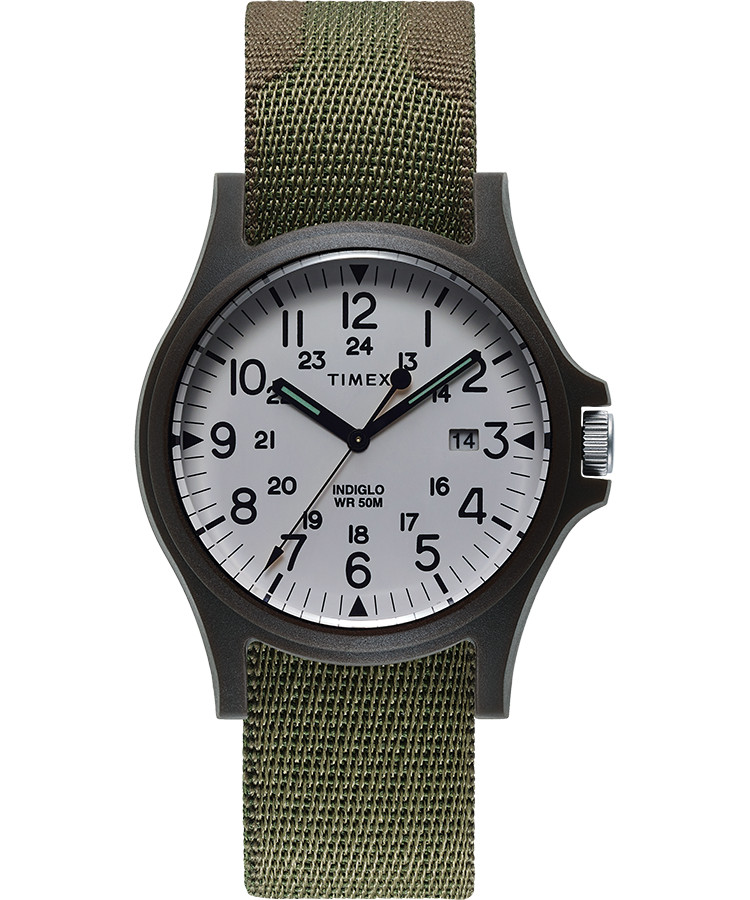 NEW TIMEX ACADIA GUNMETAL TONE,OLIVE GREEN NYLON BAND WATCH TW2T42800