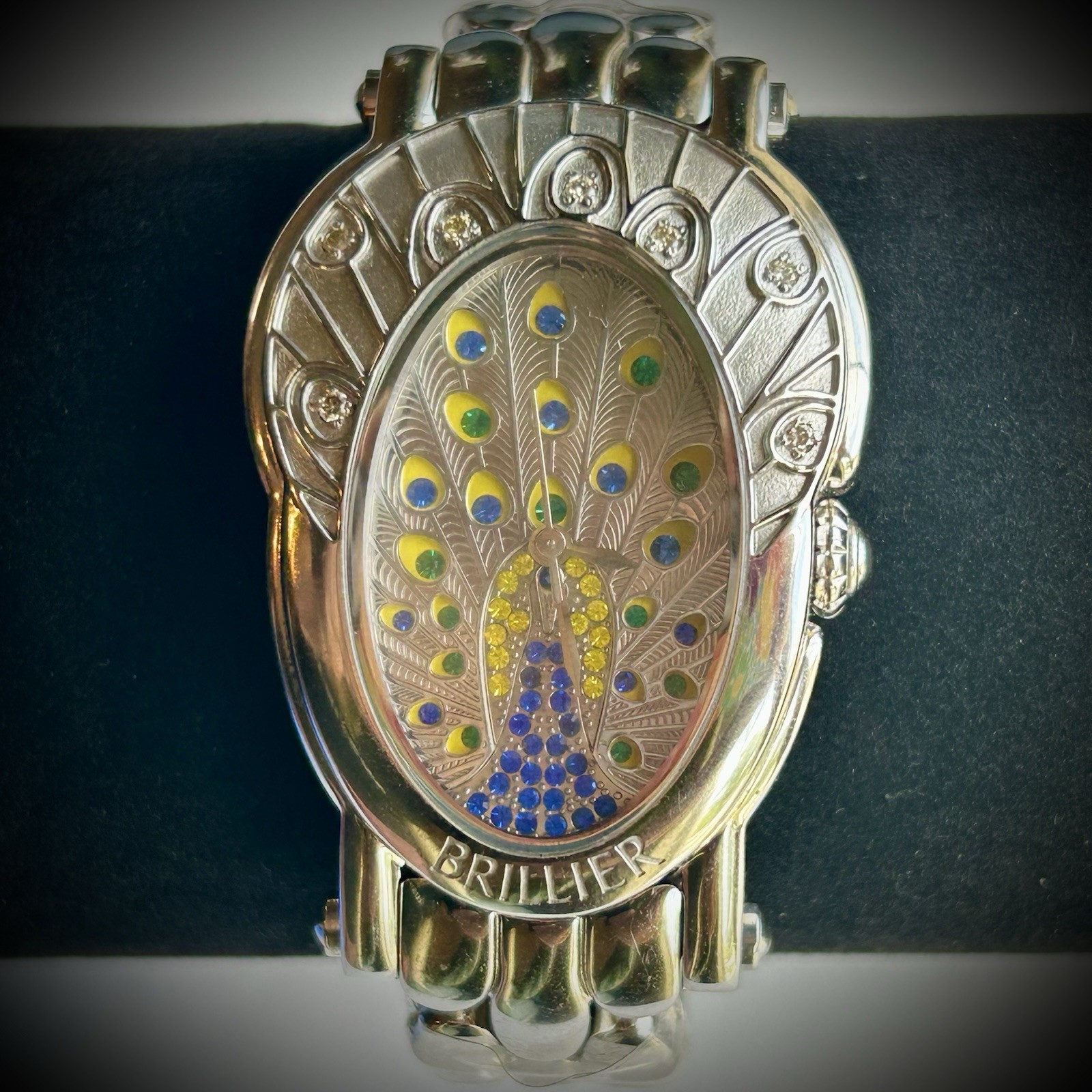 Brillier 18-16 Royal Plume Swiss Watch w Peacock Design & Multicolored Diamonds