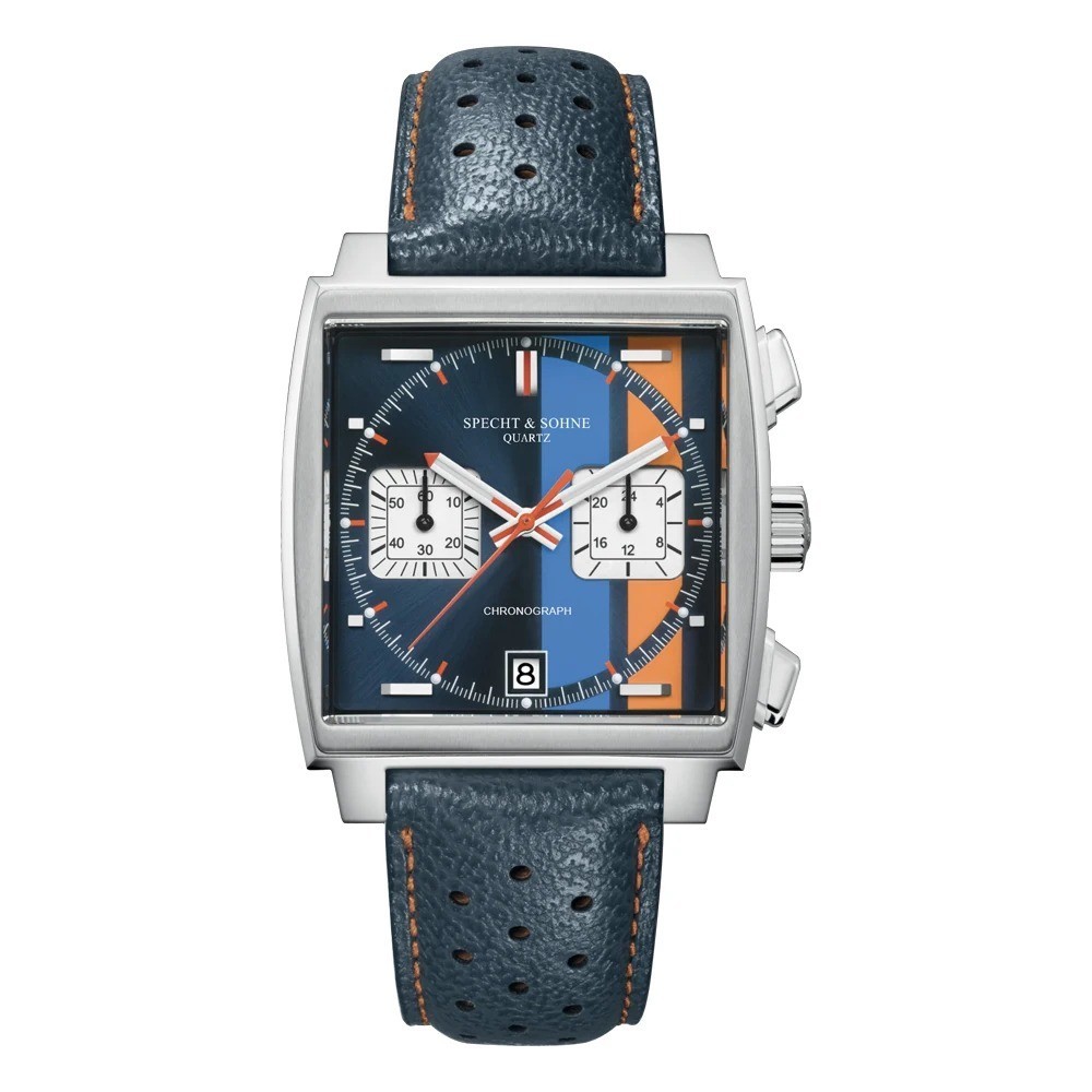 Specht & Sohne Men Luxury Quartz Chronograph Watch Stainless Steel Blue Waterpro