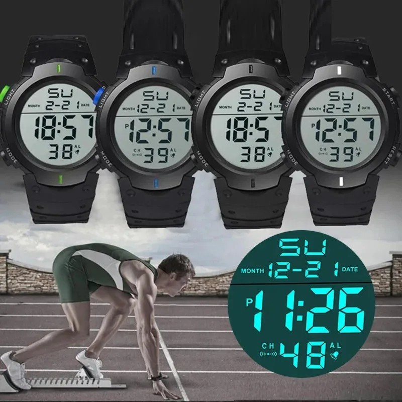 Men s Military Digital Watch LED Screen Sports Large Face Waterproof Wristwatch