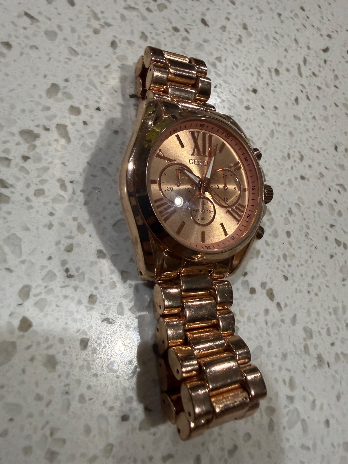 Geneva Men’s Watch Round Rose Gold Dial on 3D Rose Gold Linked Band