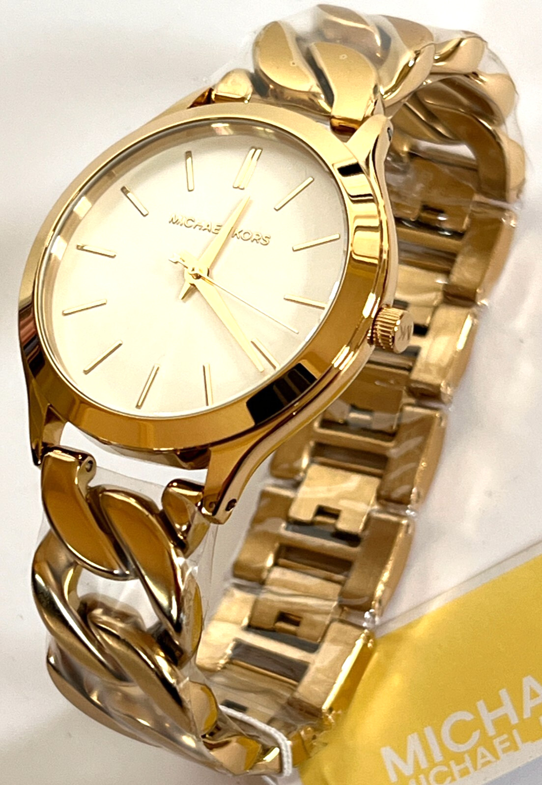 MICHAEL KORS MK7472 Slim Runway Gold-Tone Curb Link Bracelet Watch BNWTGBox $295