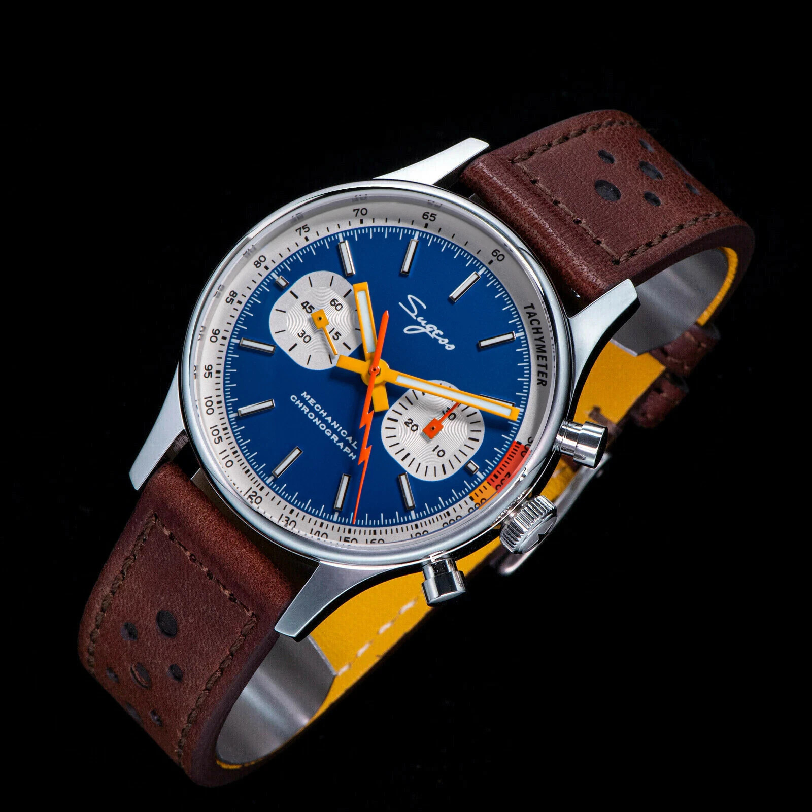 Sugess Chrono Heritage ST1901 SWAN NECK Watch Blue Dial Chrono SEAGULL 1963 USA
