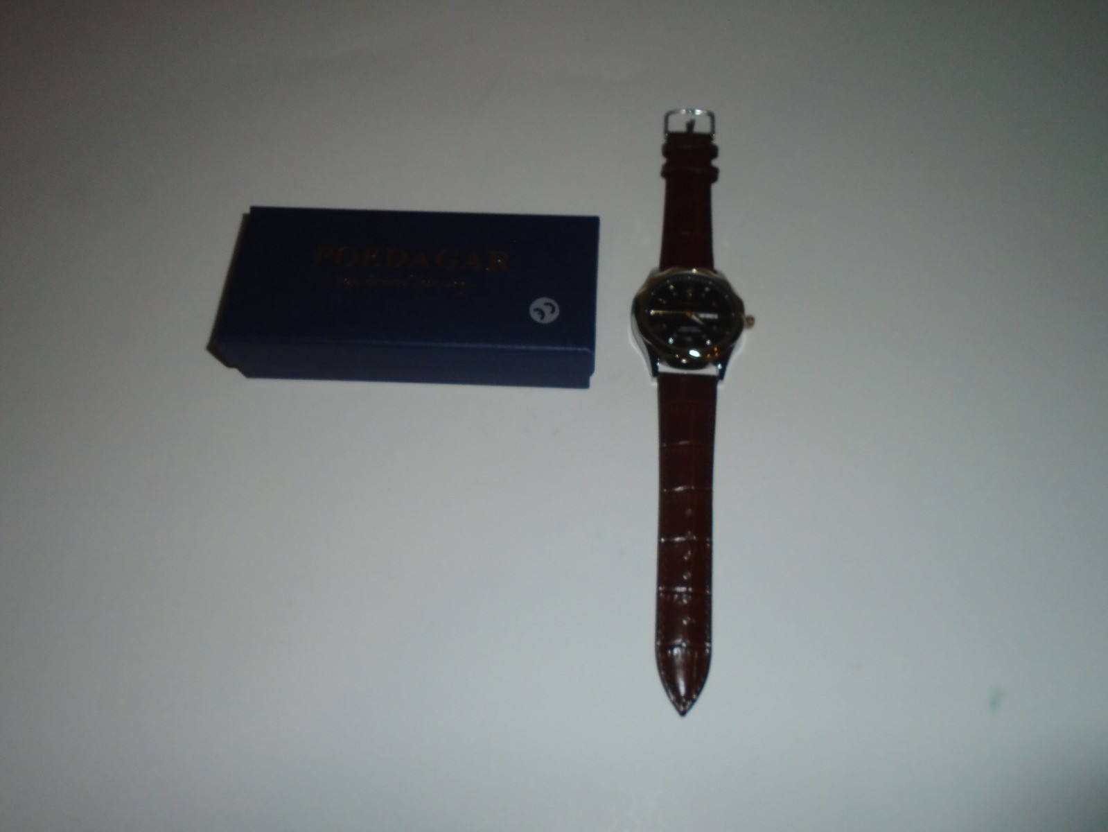 Poedagar Black Brown Leather Band Quartz Watch New In Box