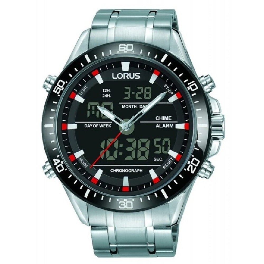 Lorus Men’s Chronograph Watch Black Dial and Silver Bracelet RW635AX5