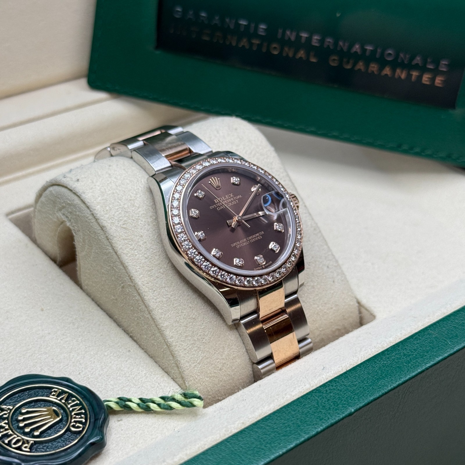 Rolex Datejust 31 Chocolate Diamond Dial Two Tone Rose Gold Diamond Oyster