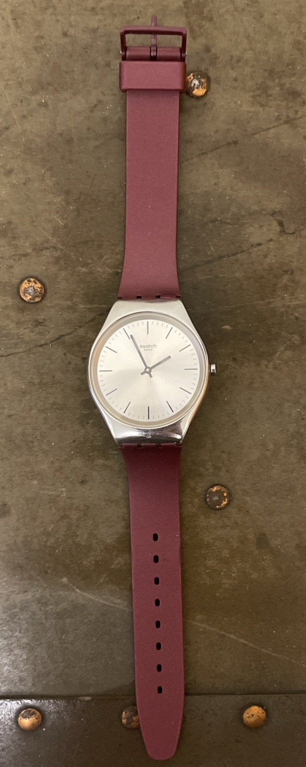 Swatch SKIN Irony Ultra Thin Swiss Quartz Watch Burgundy Strap Untested