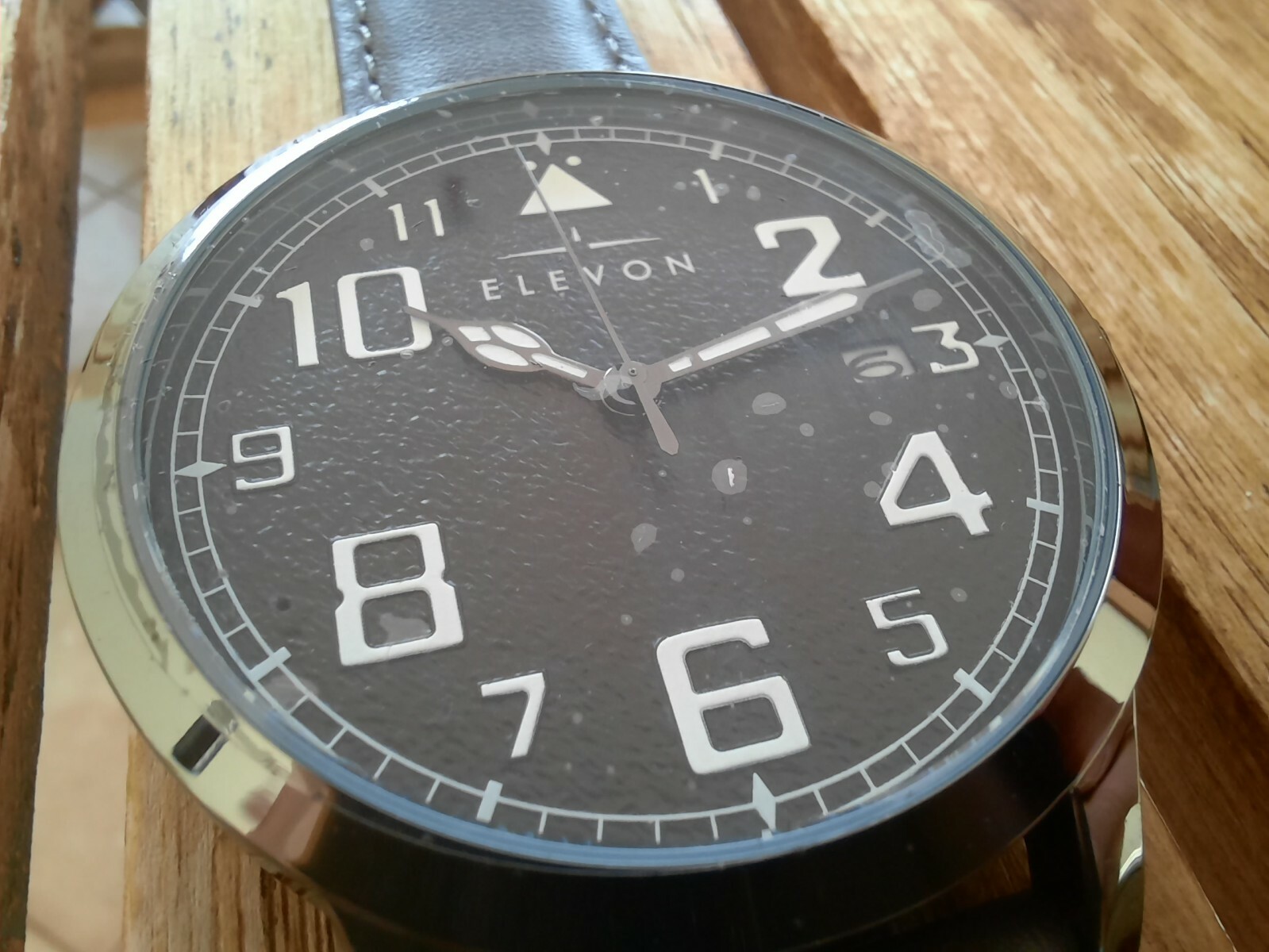 Elevon Sabre Quartz Black Dial 45 mm Gunmetal Case w Brown Leather ELE121-5