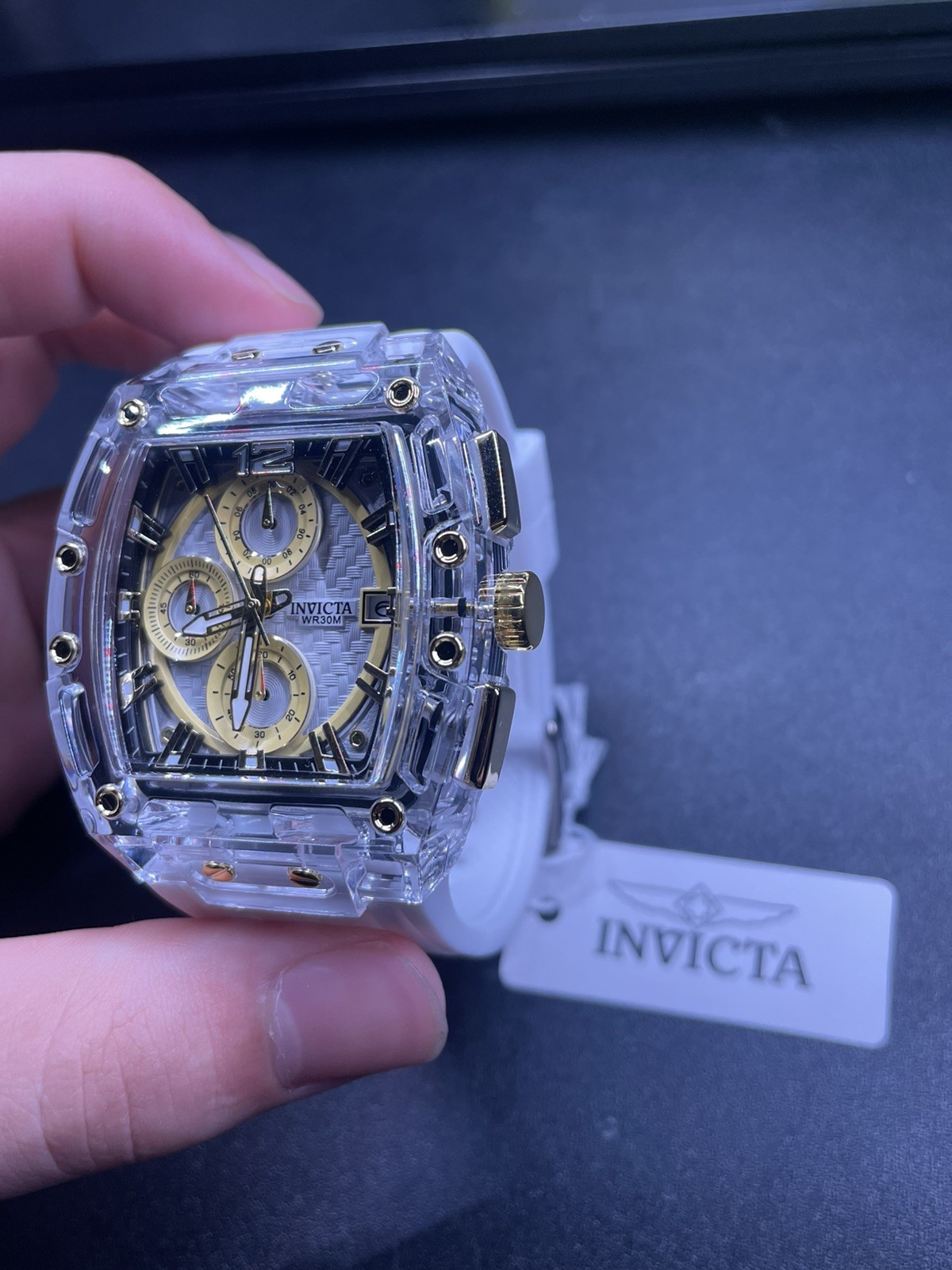 Invicta S1 Rally 70147 Men’s 42mm White Strap Gold Tone Watch, New with Tags