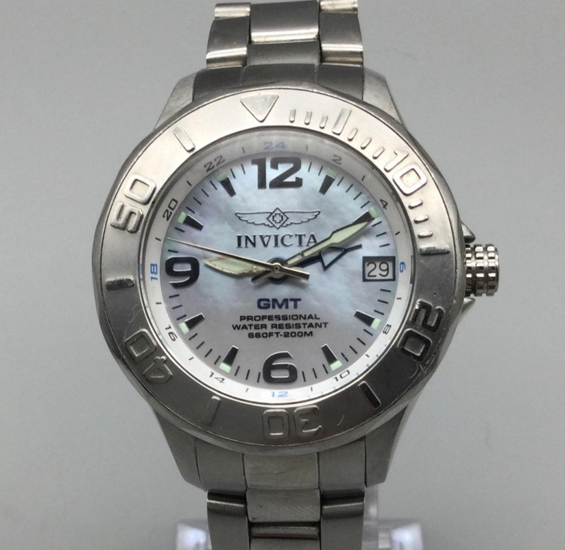 Invicta GMT Ocean Ghost Watch Womens 34mm 200M Date MOP Swiss New Battery 6.5″