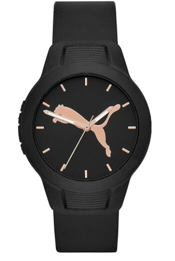 PUMA Reset V2 Three-Hand Date Silicone Watch With Leaping Cat Logo NEW !! Black 