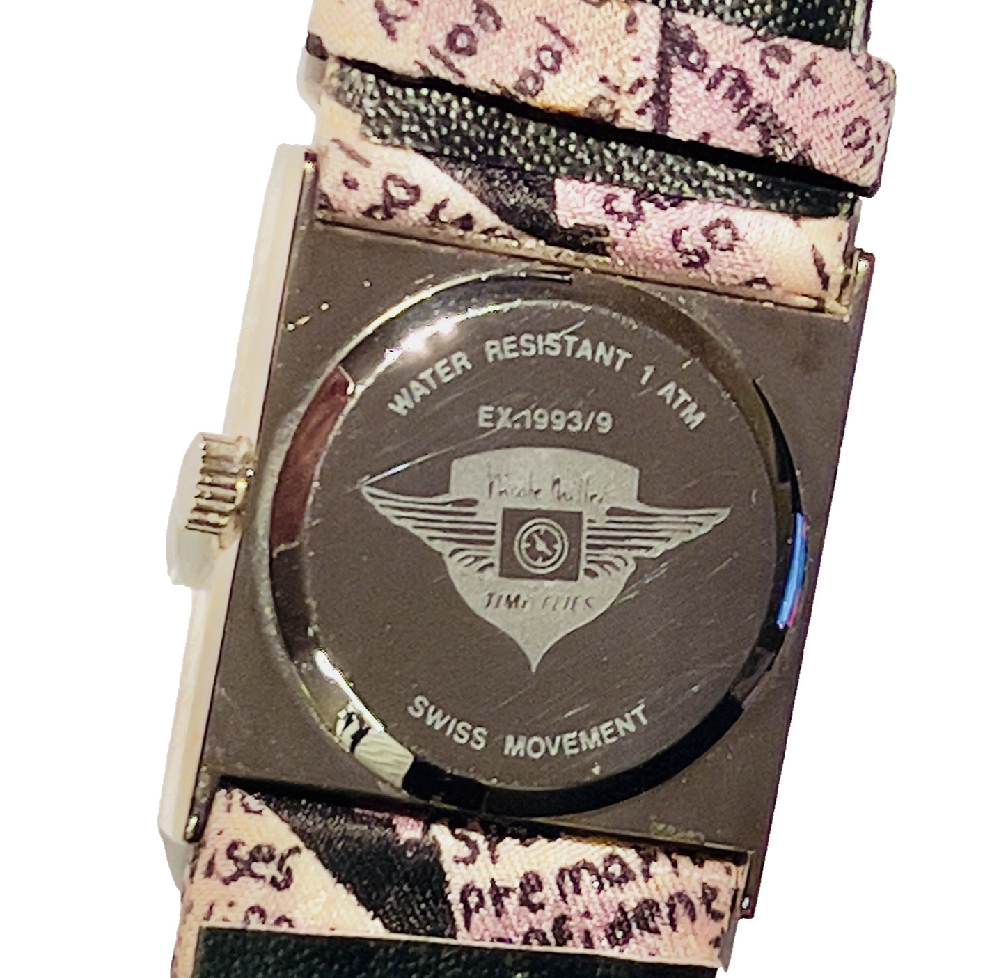 RARE FIND Nicole Miller TIME FLIES Analog Watch, 100% Silk Padded Zippered Case