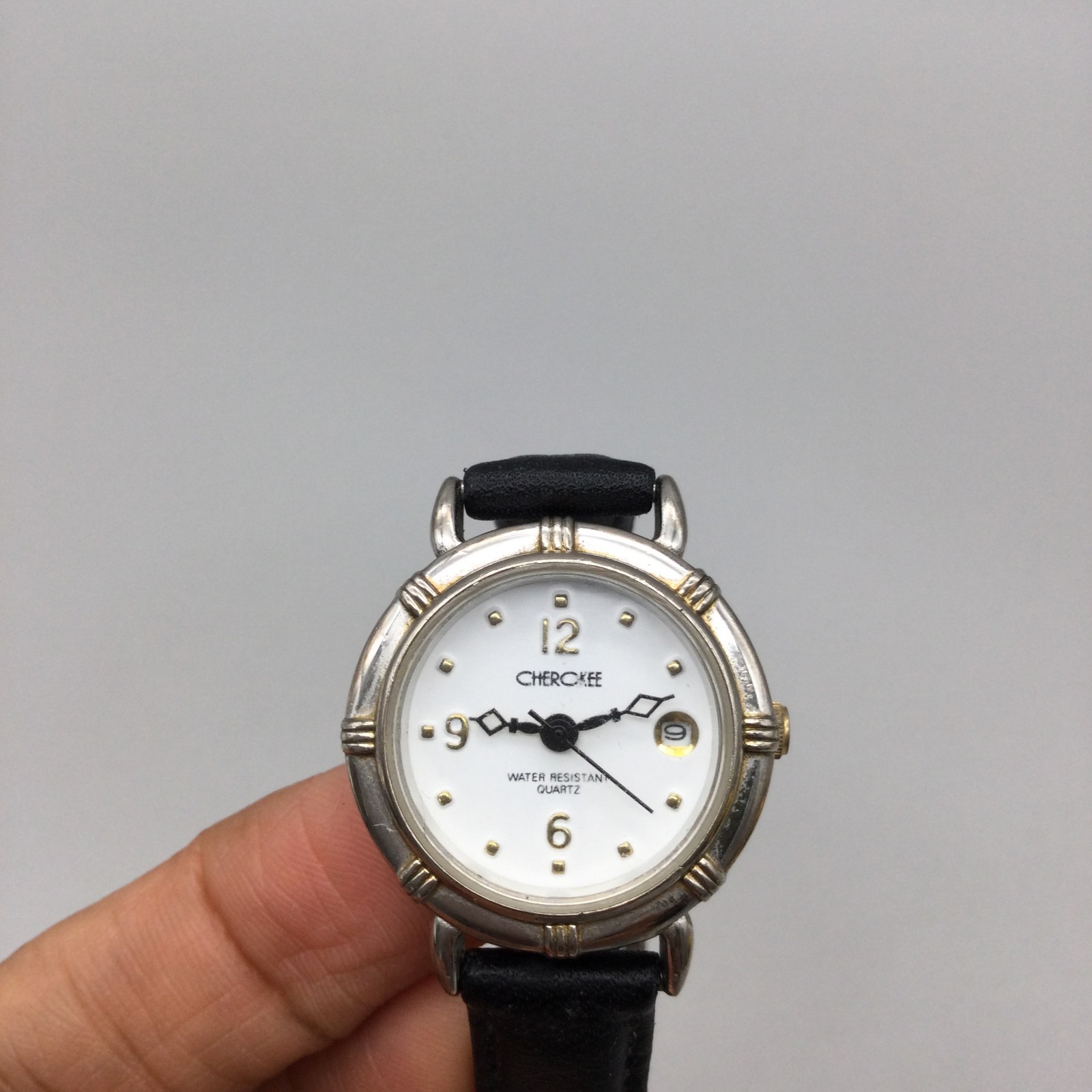 Vintage Cherokee Watch Men 26mm Silver Tone Date Leather Band New Battery