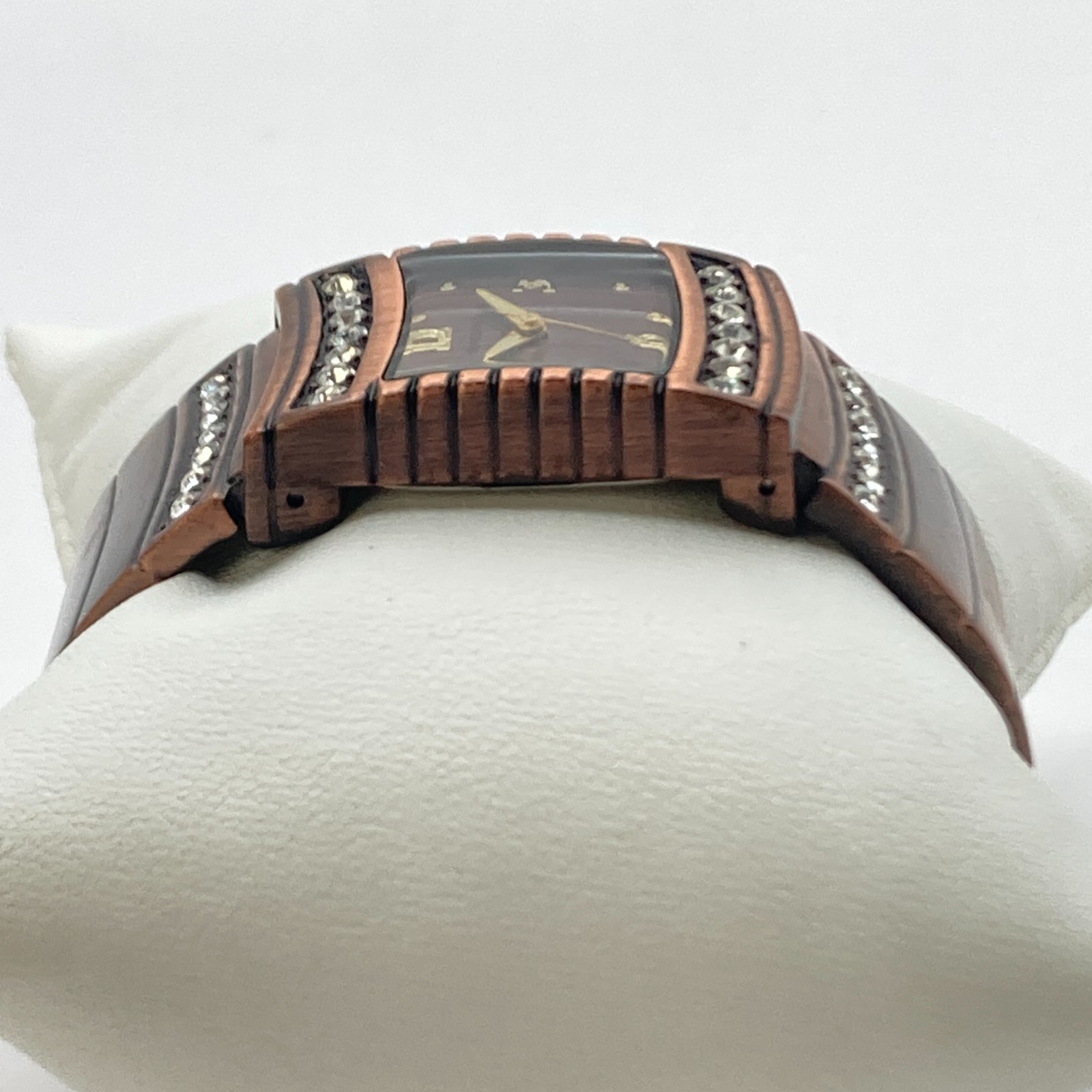 Massini Women’s Watch 24mm Copper Tone Cuff Crystals Bling New Battery 6.25″