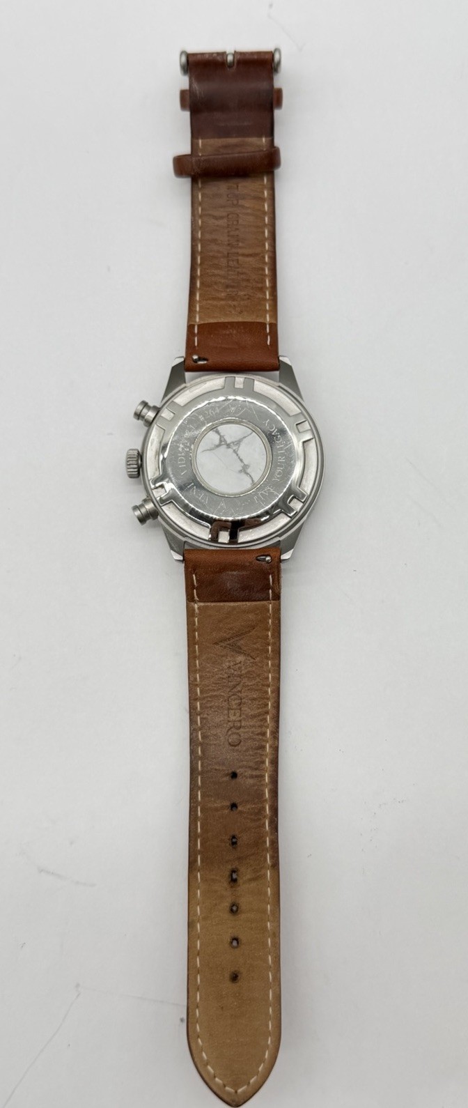 Vincero Chrono S Chronograph Quartz White Dial Brown Leather Strap New Battery