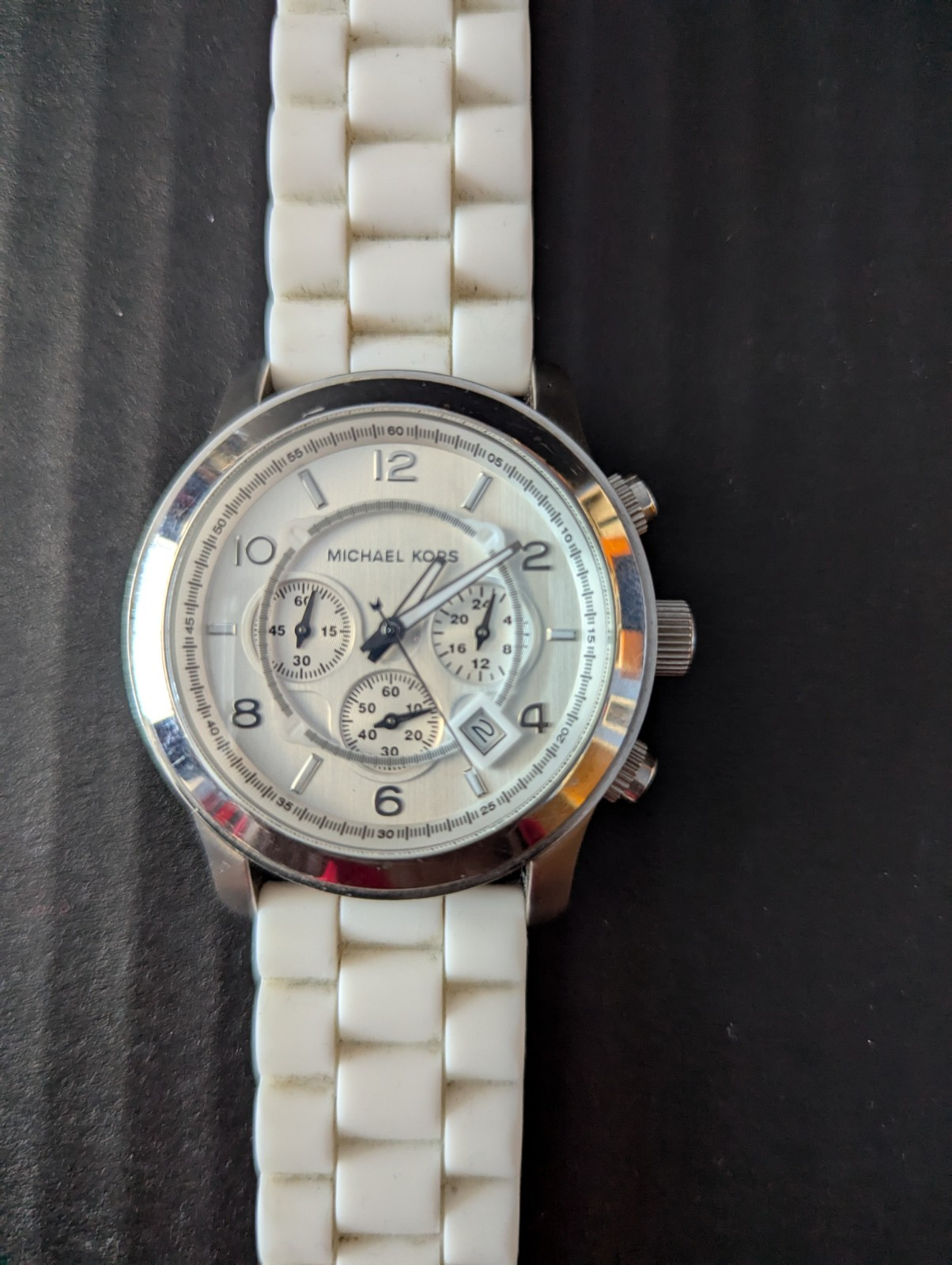 Michael Kors Unisex MK8108 Chronograph Watch-Matte White Silicone Linked Band