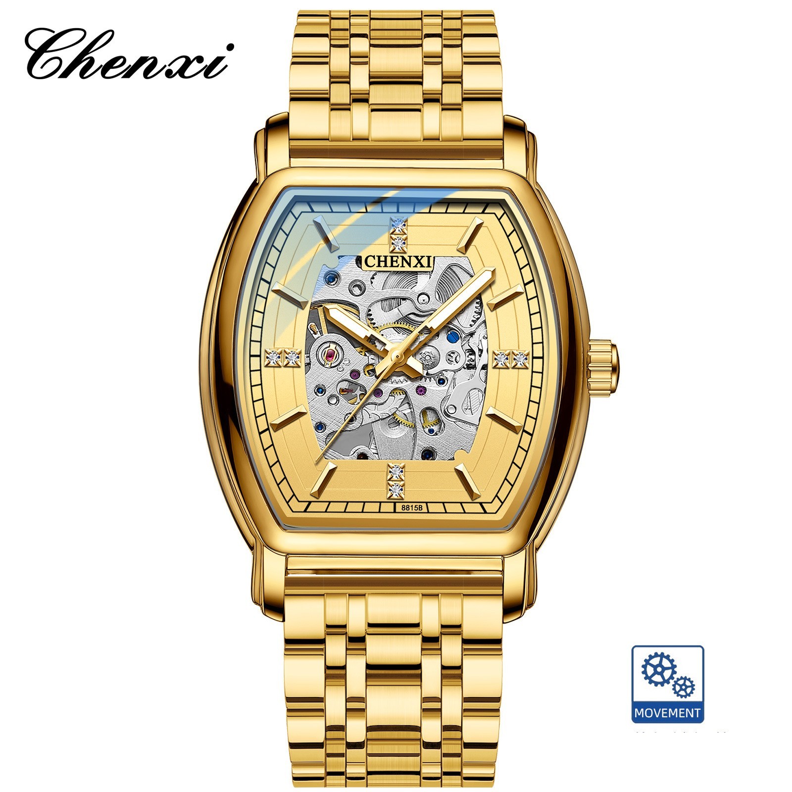 CHENXI Men’s Gold Steel Hollow Out Luminous Business Automatic Mechanical Watch