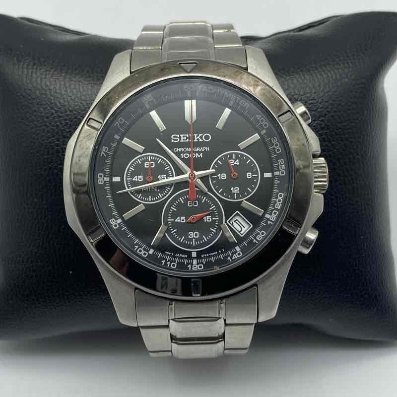 Seiko 6T63-00G0 Men’s Chronograph Stainless Steel Black Dial Watch 45mm 100M