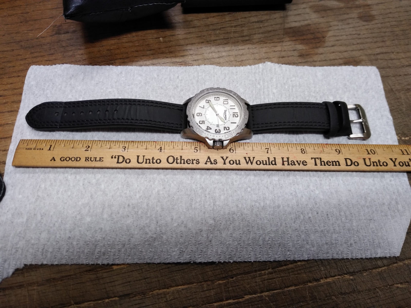 NOS Men’s Triumph Motorcycle Quartz Watch White Dial Leather Strap Case Works!