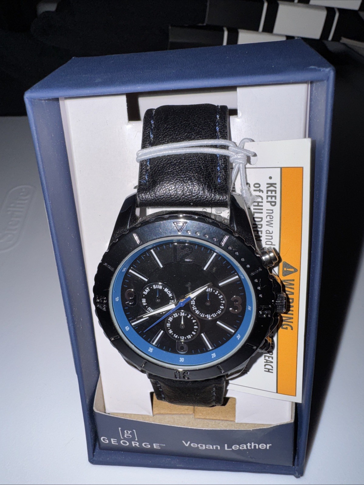 George Men’s Analog Wristwatch With Long Life Battery Black Vegan Leather Strap