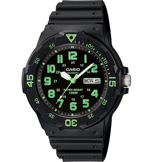 Casio MRW200H-3BV, Analog Watch, Black Resin Band, Day/Date, 100 Meter WR